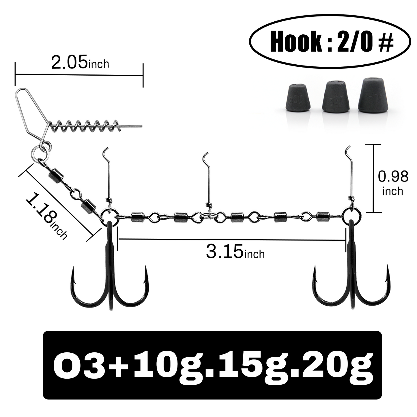 9KM Fishing Stinger Rig Treble Hook with Sinker Weight for Soft Bait Fishing Rig with Spring