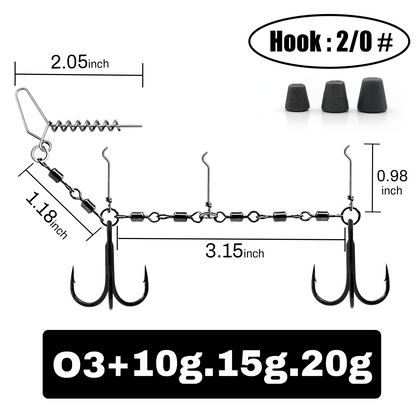 9KM Fishing Stinger Rig Treble Hook with Sinker Weight for Soft Bait Fishing Rig with Spring
