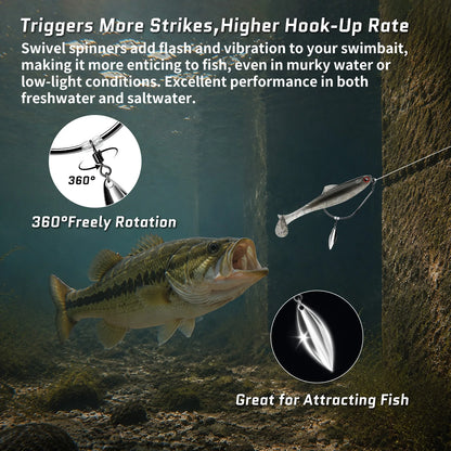 9KM Swimbait Hooks with Willow Blade 10pcs Weedless Twist Lock Bait Stopper Worm Hook