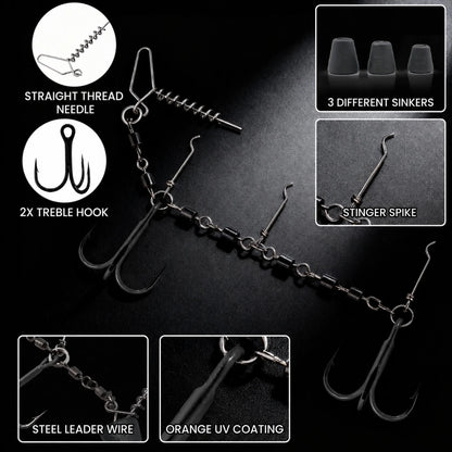 9KM Fishing Stinger Rig Treble Hook with Sinker Weight for Soft Bait Fishing Rig with Spring