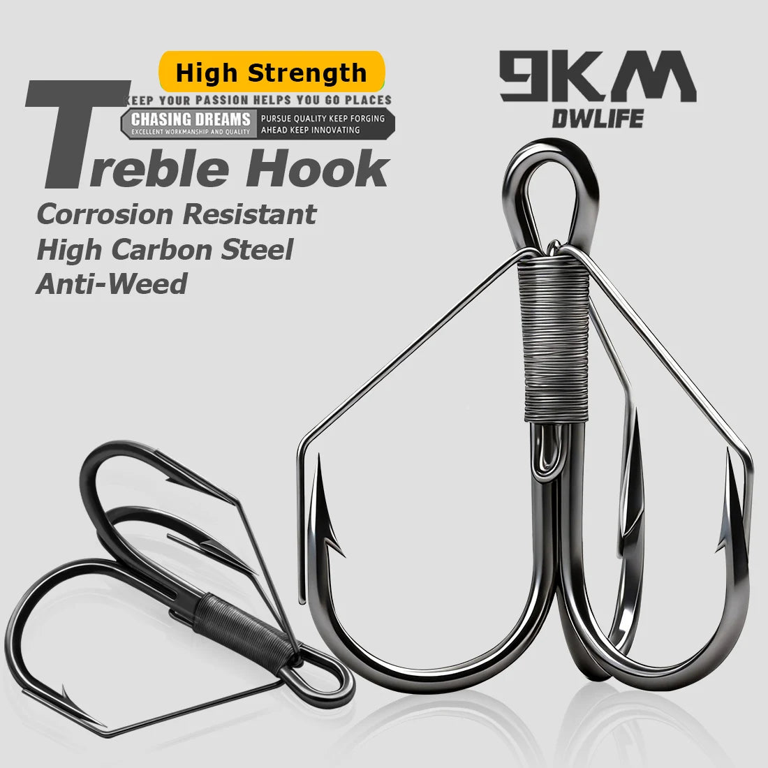 9KM Weedless Treble Hook 8pcs-24pcs Replacement Hooks for Baits Triple Hook with Weedless Wire Guard
