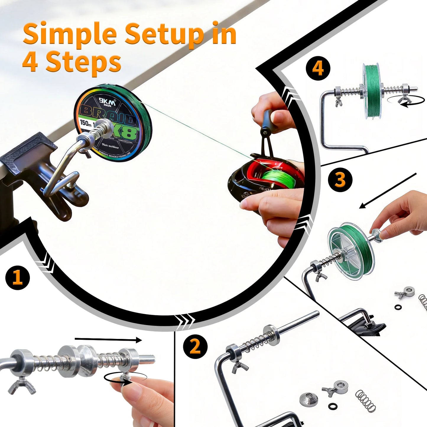 9KM Fishing Line Spooler Portable Fishing Line Winder Machine with Adjustable Tension Control No Line Twist Spooling Station