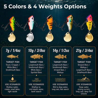 9KM Fishing Lure VIB Tail Spinner Bait Metal Sinking Lure Fishing Jigs Blade Bait Crankbait Fishing with Spinner Blade