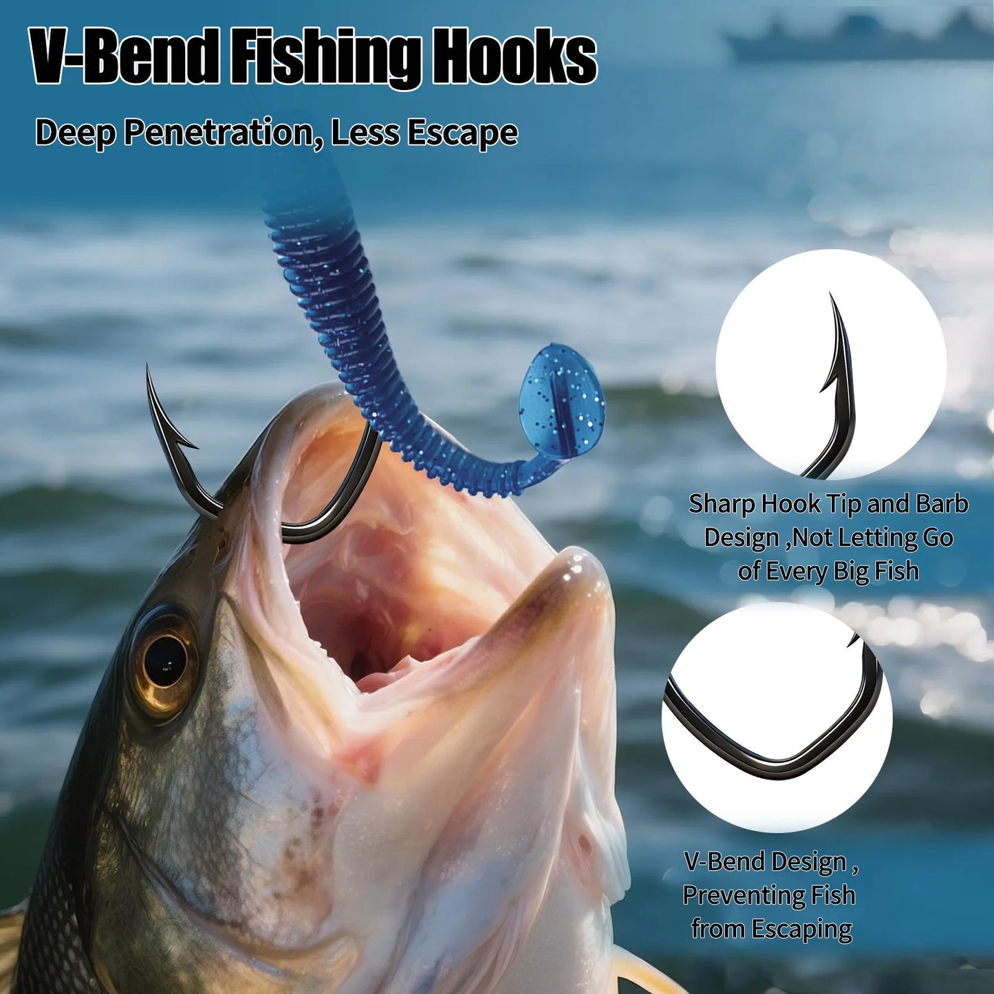 Baitholder Hook 50-100pcs Offset Sea Barbed Hook V-Bend Worm Hook