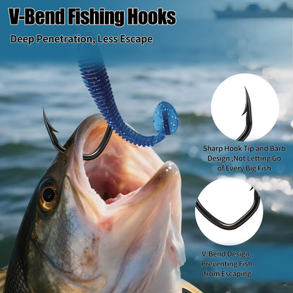 Baitholder Hook 50-100pcs Offset Sea Barbed Hook V-Bend Worm Hook