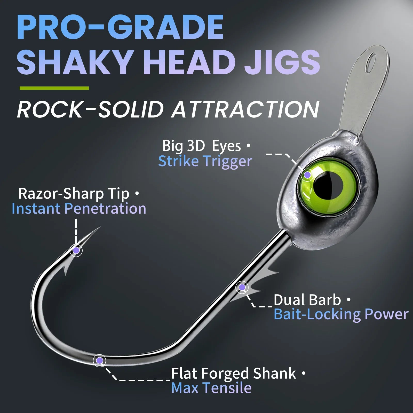 10pcs Shaky Head Jigs Hook with Front Tongue Plate 3.5-10g