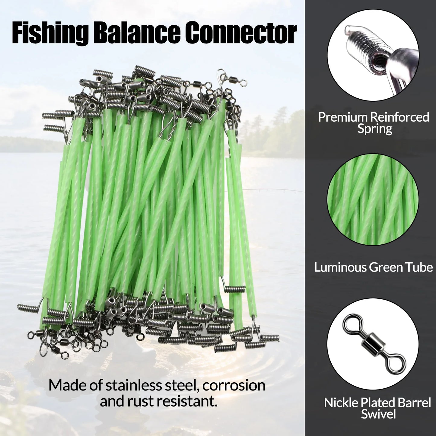 9KM Fishing Lure Line Wire Leader 10pcs Fishing Rigs with Luminous Tube Swivels