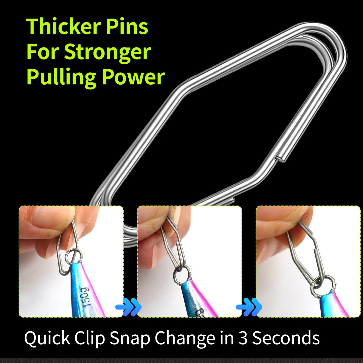 9KM Fishing Snap 50pcs Fishing Power Speed Clip Stainless Steel Snap for Fishing Lure Quick Change Clip