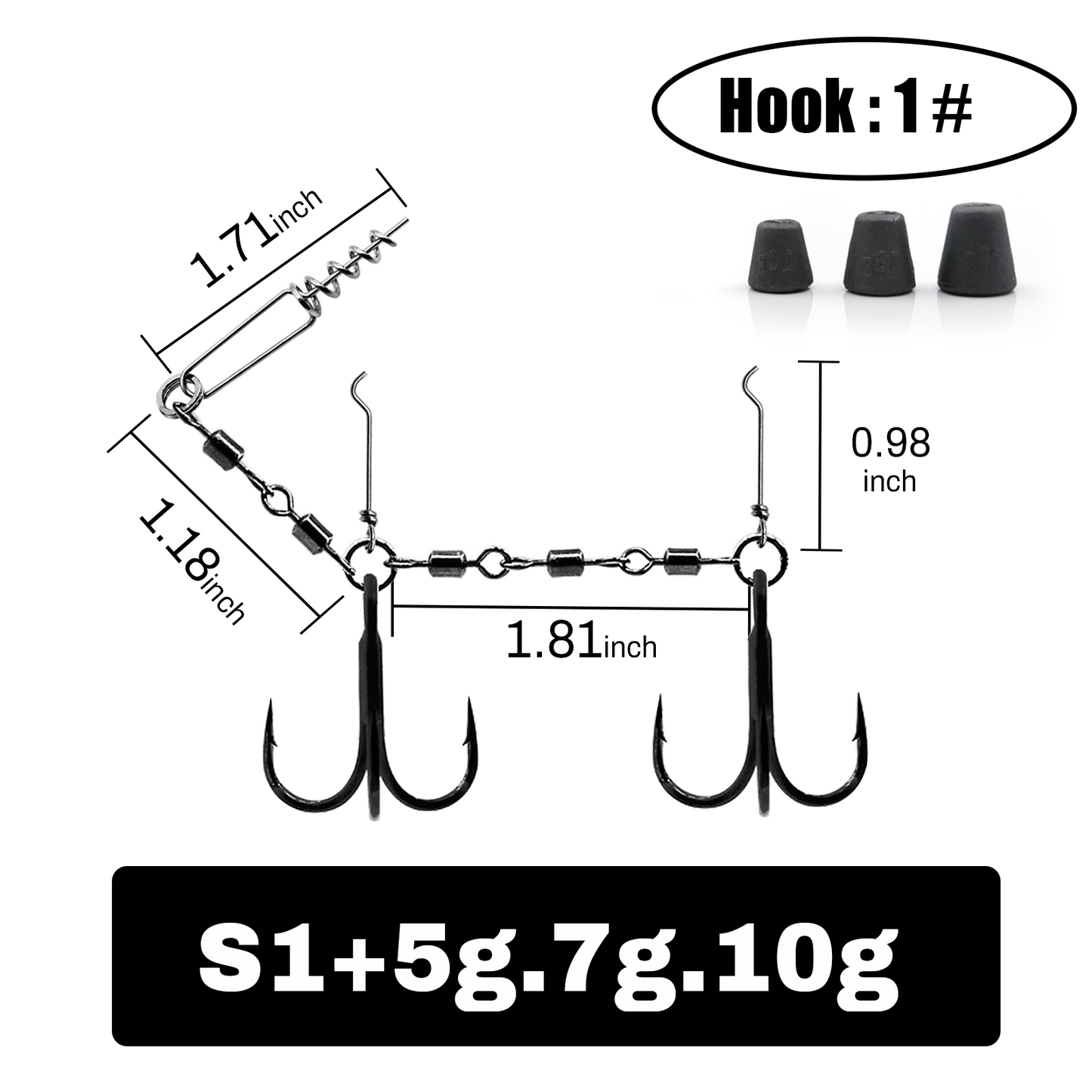 9KM Fishing Stinger Rig Treble Hook with Sinker Weight for Soft Bait Fishing Rig with Spring