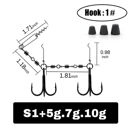 9KM Fishing Stinger Rig Treble Hook with Sinker Weight for Soft Bait Fishing Rig with Spring