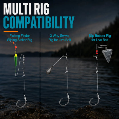 9KM Pre-Tied Inline Circle Hook 5-10pcs 4X Strong Non-Offset Fishing Hook with Leader Line for Surf Rig Saltwater