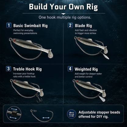 9KM Weedless Swimbait Hook 25pcs Extra Wide Gap Swimbait Hook with Bait Stopper Beads