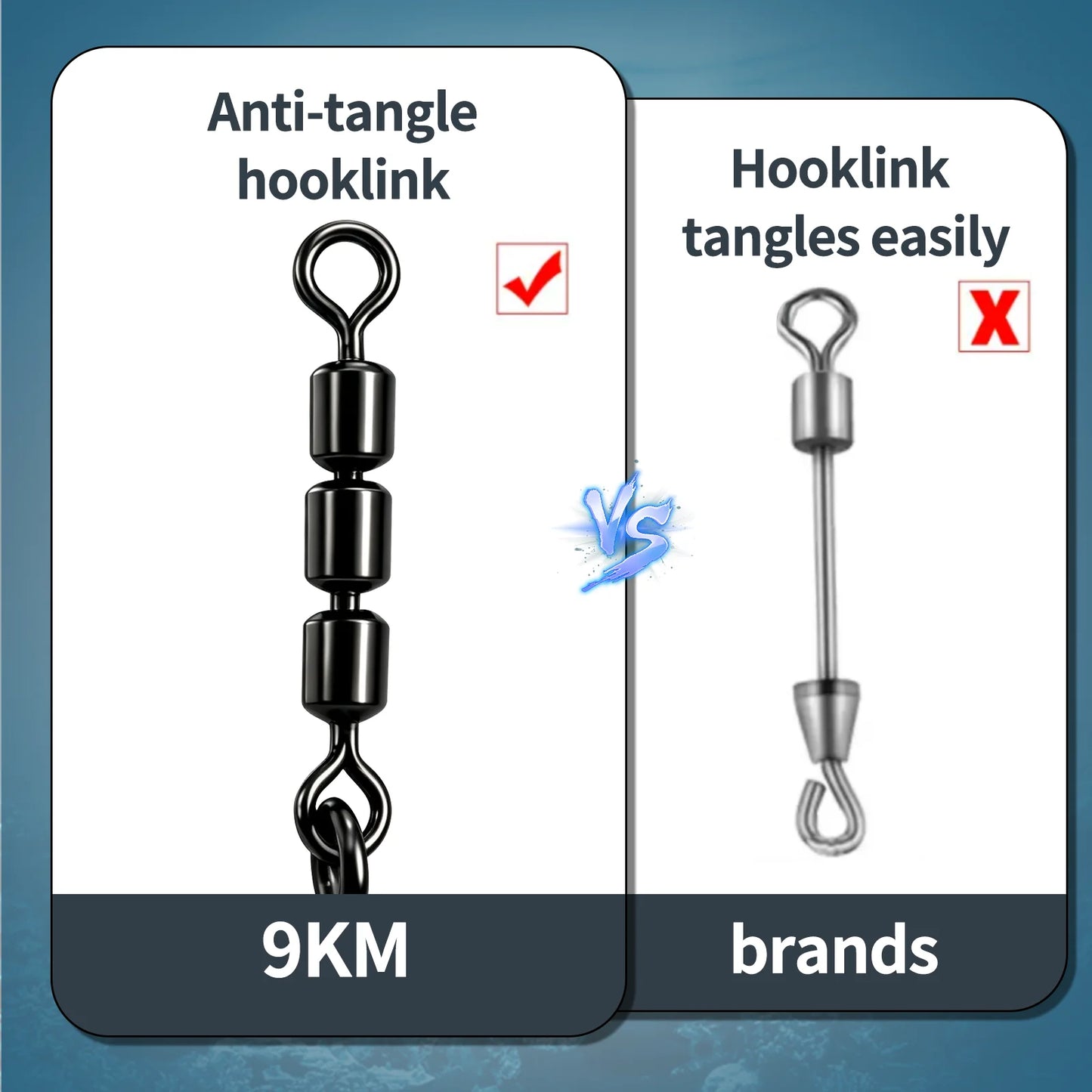 9KM 10pcs Fishing Spinning Hook with Swivel Rotating Rig Hook for Trout Bass Freshwater Fishing