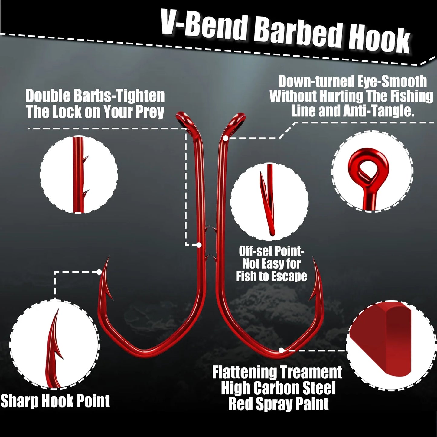 Baitholder Hook 50-100pcs Red Fishing Hook Offset Sea Barbed Hook V-Bend Worm Hook