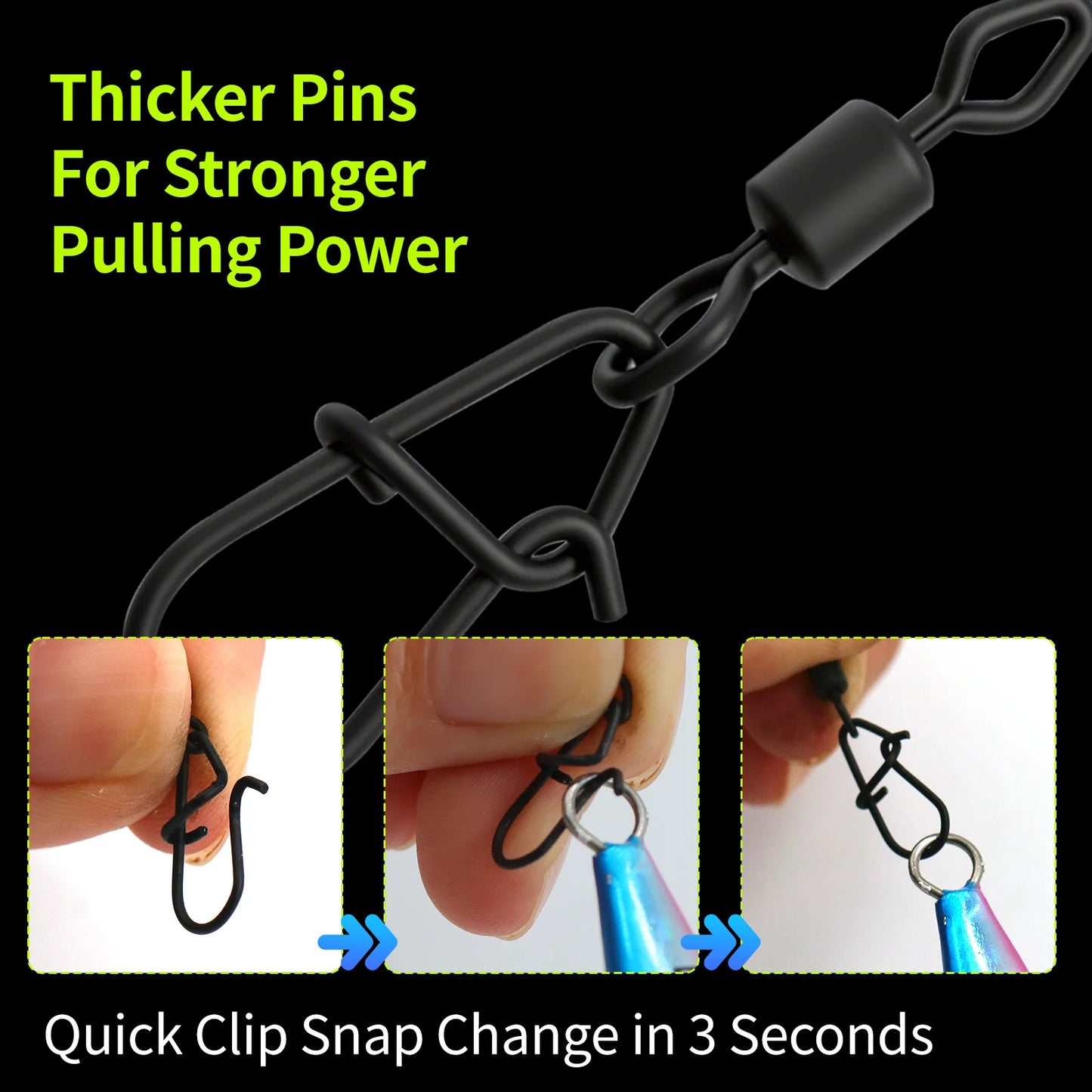 9KM Fishing Swivel Snap 15-45pcs PTFE Barrel Swivel Snap High Strength Lure Line Connector