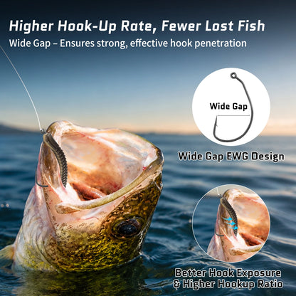 9KM 30 Degree Jig Hook 25pcs Extra Wide Gap EWG Worm Hook for Bass Fishing Weedless Swimbait Hook
