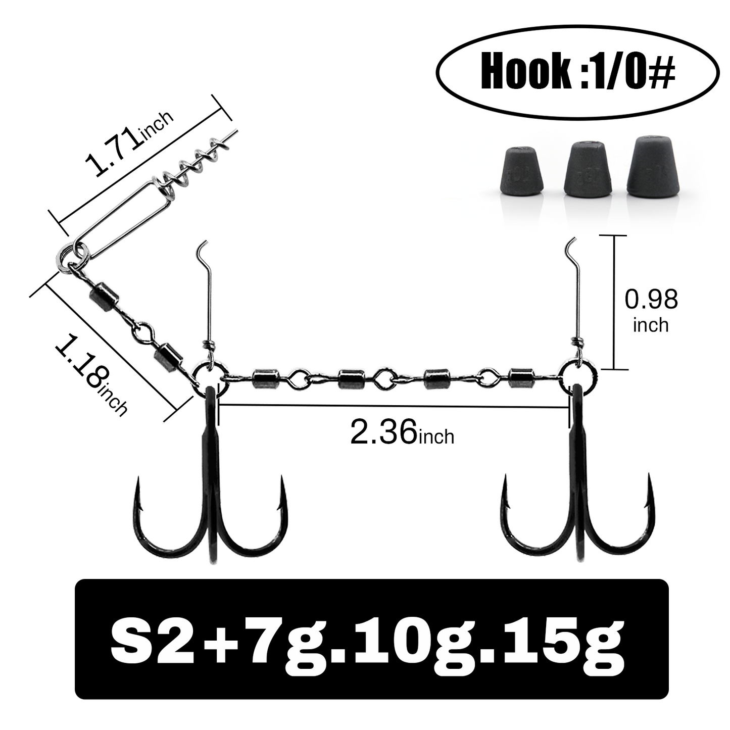 9KM Fishing Stinger Rig Treble Hook with Sinker Weight for Soft Bait Fishing Rig with Spring