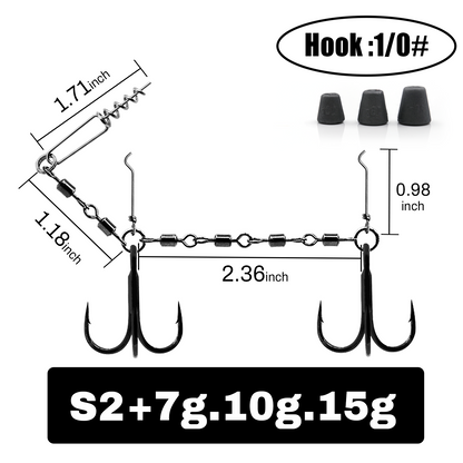 9KM Fishing Stinger Rig Treble Hook with Sinker Weight for Soft Bait Fishing Rig with Spring