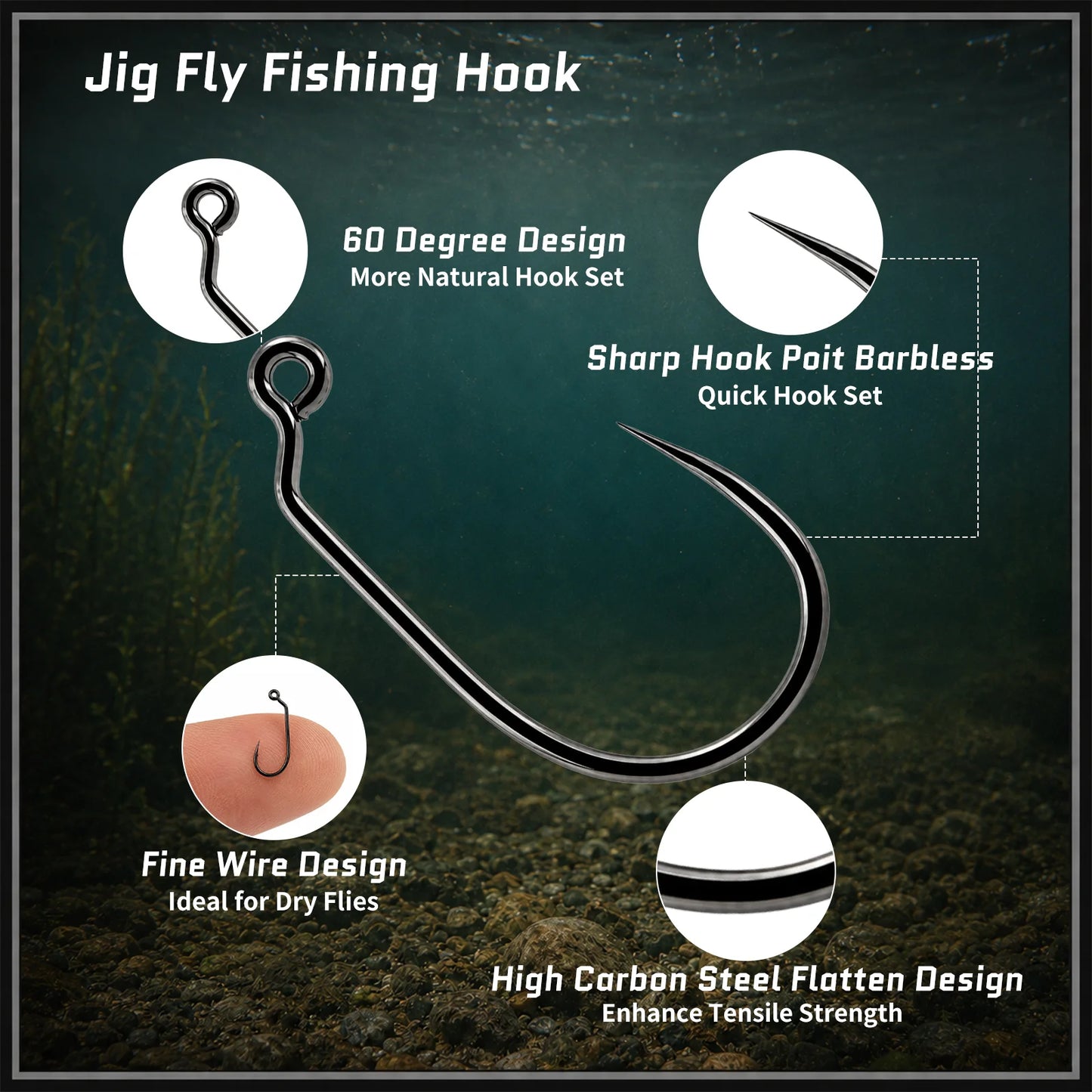9KM Barbless Jig Fly Fishing Hooks 25-100pcs Wide-Gape Jig Fly Tying Hooks