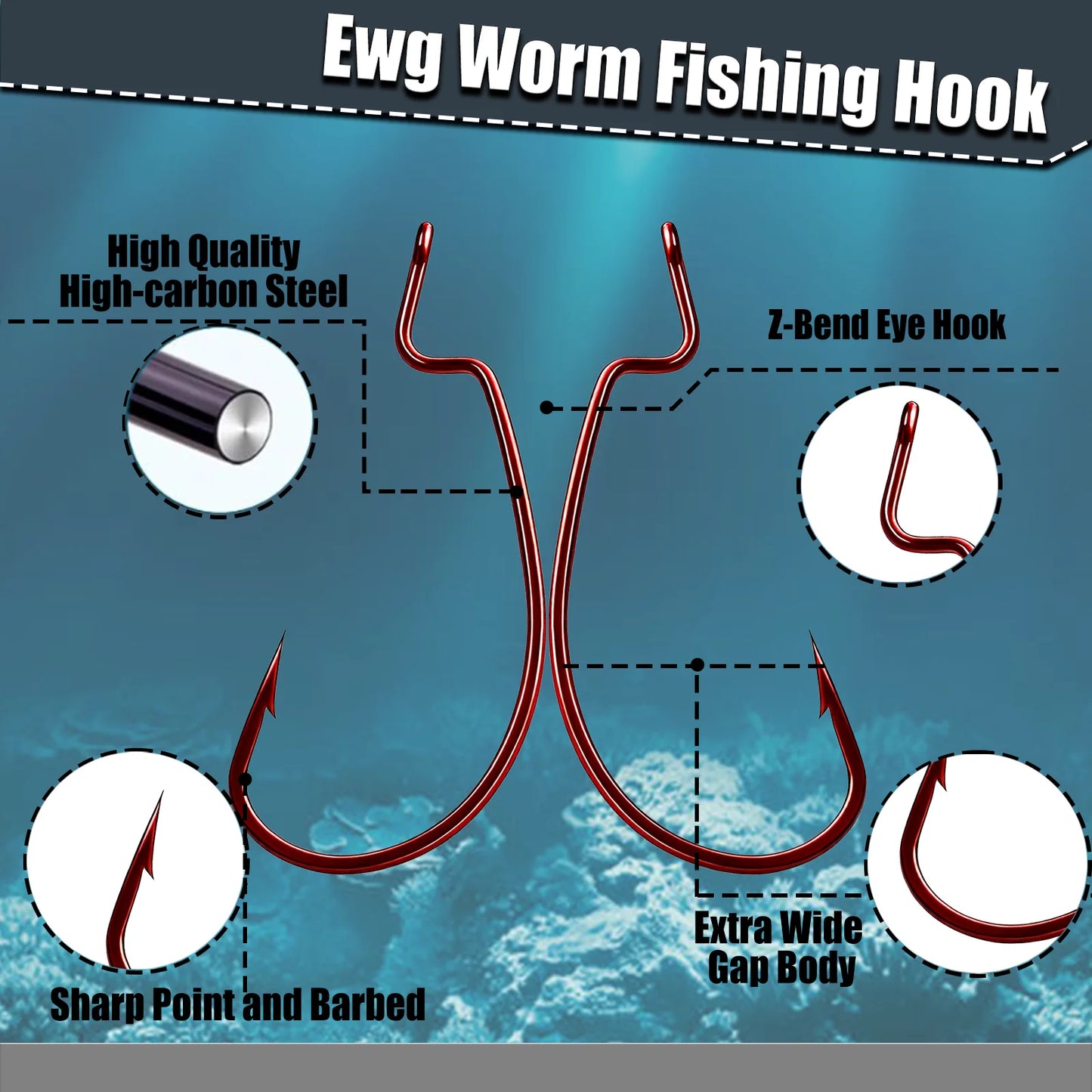 Red EWG Worm Hook 25-100pcs Offset Fishing Hook