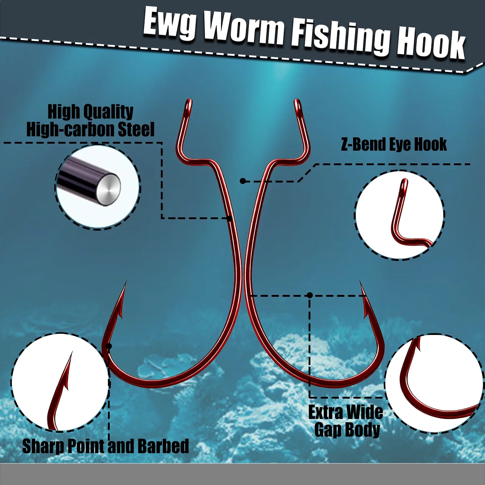 Red EWG Worm Hook 25-100pcs Offset Fishing Hook