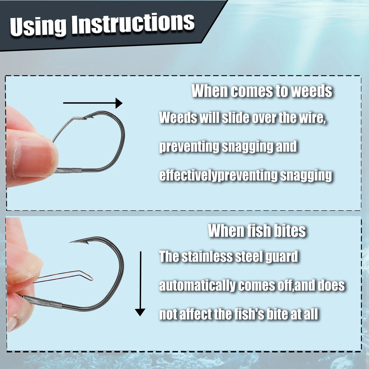 9KM Weedless Wacky Rig Hook 50-200pcs V-Bend Worm Hook with Wire Guard for Bass Fishing Neko Wacky Texas Rig