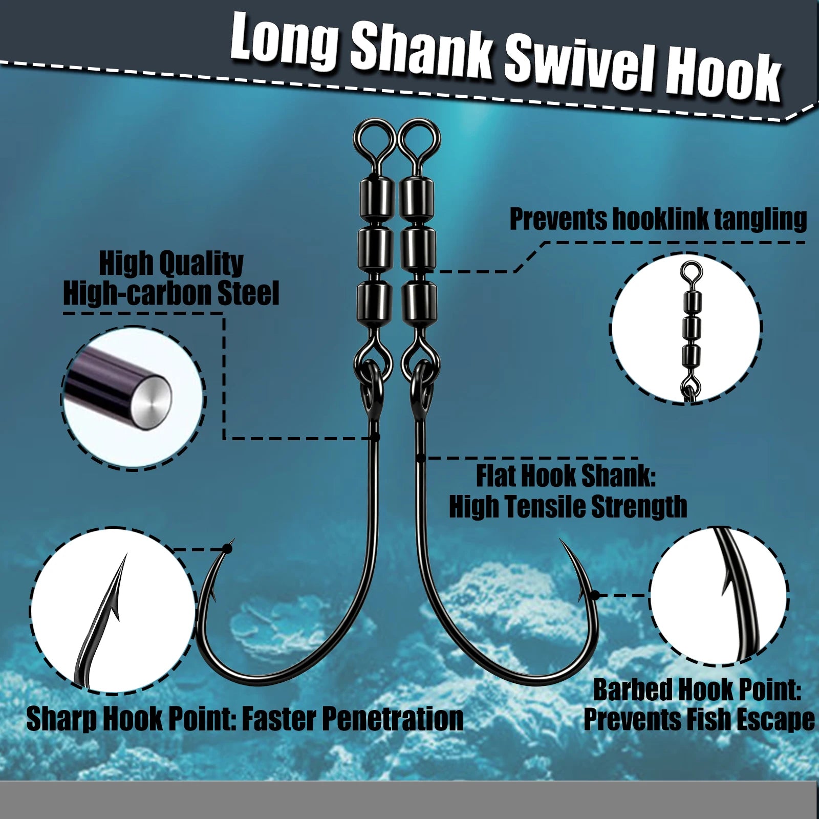 9KM 10pcs Fishing Spinning Hook with Swivel Rotating Rig Hook for Trout Bass Freshwater Fishing