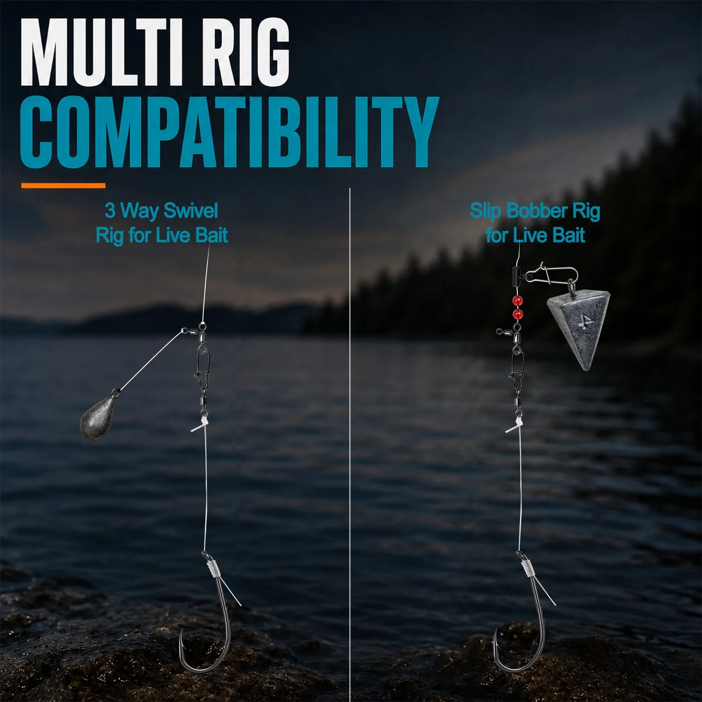 9KM Baitholder Fishing Hook Rig 10pcs Pre-Rigged Catfish Rig with Leader Line Double Barbed Long Shank Offset Hook Rig
