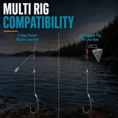 9KM Baitholder Fishing Hook Rig 10pcs Pre-Rigged Catfish Rig with Leader Line Double Barbed Long Shank Offset Hook Rig