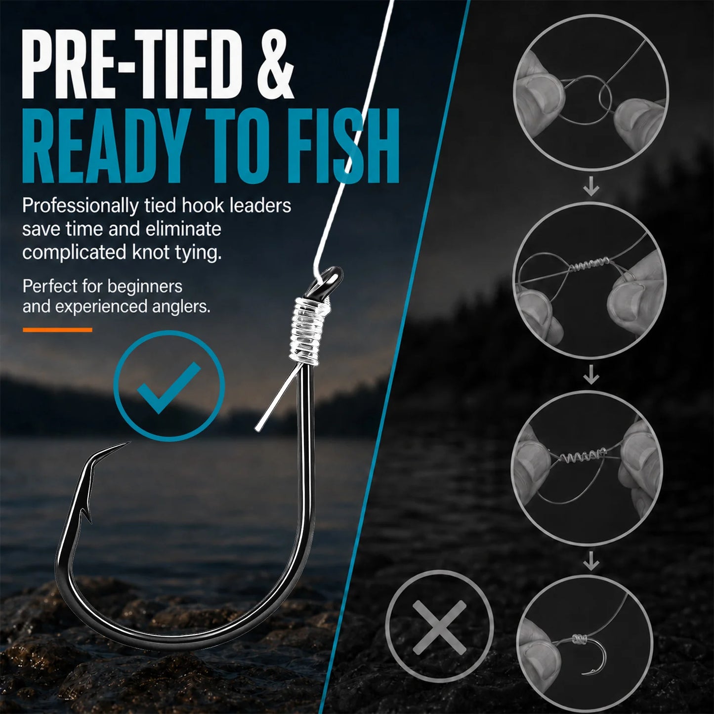 5-10pcs 9KM Pre-Tied Circle Hook for Surf Fishing Rig Offset Fishing Hook with Barrel Swivel for Catfish Striped Bass Snapper