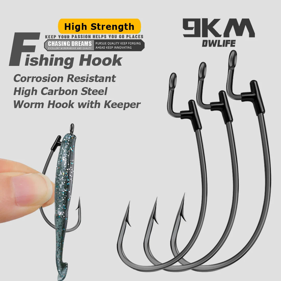 9KM EWG Worm Hook with Silicone Keeper 10 Set Fishing Worm Hook for Soft Lure Texas Carolina Rig 
