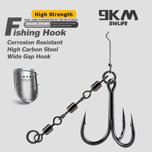 9KM Black Treble Hooks with Snap Swivels Set High Carbon Steel