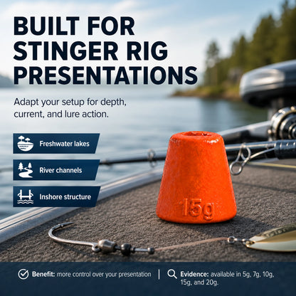 9KM Fishing Weight Sinker for Stinger Rig 1pcs UV Orange Fishing Lead Cone Shaped