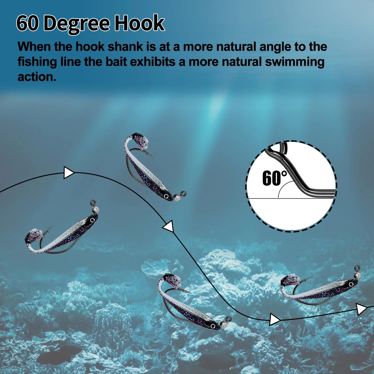 60-Degree Aberdeen Jig Hooks Long Shank Fishing Hooks for Crappie Panfish Swimbait