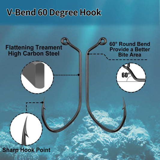 60-Degree Aberdeen Jig Hooks Long Shank Fishing Hooks for Crappie Panfish Swimbait