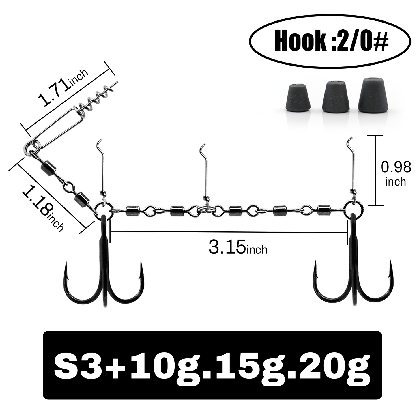 9KM Fishing Stinger Rig Treble Hook with Sinker Weight for Soft Bait Fishing Rig with Spring