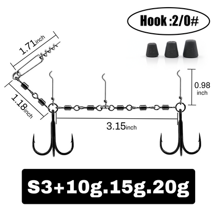 9KM Fishing Stinger Rig Treble Hook with Sinker Weight for Soft Bait Fishing Rig with Spring