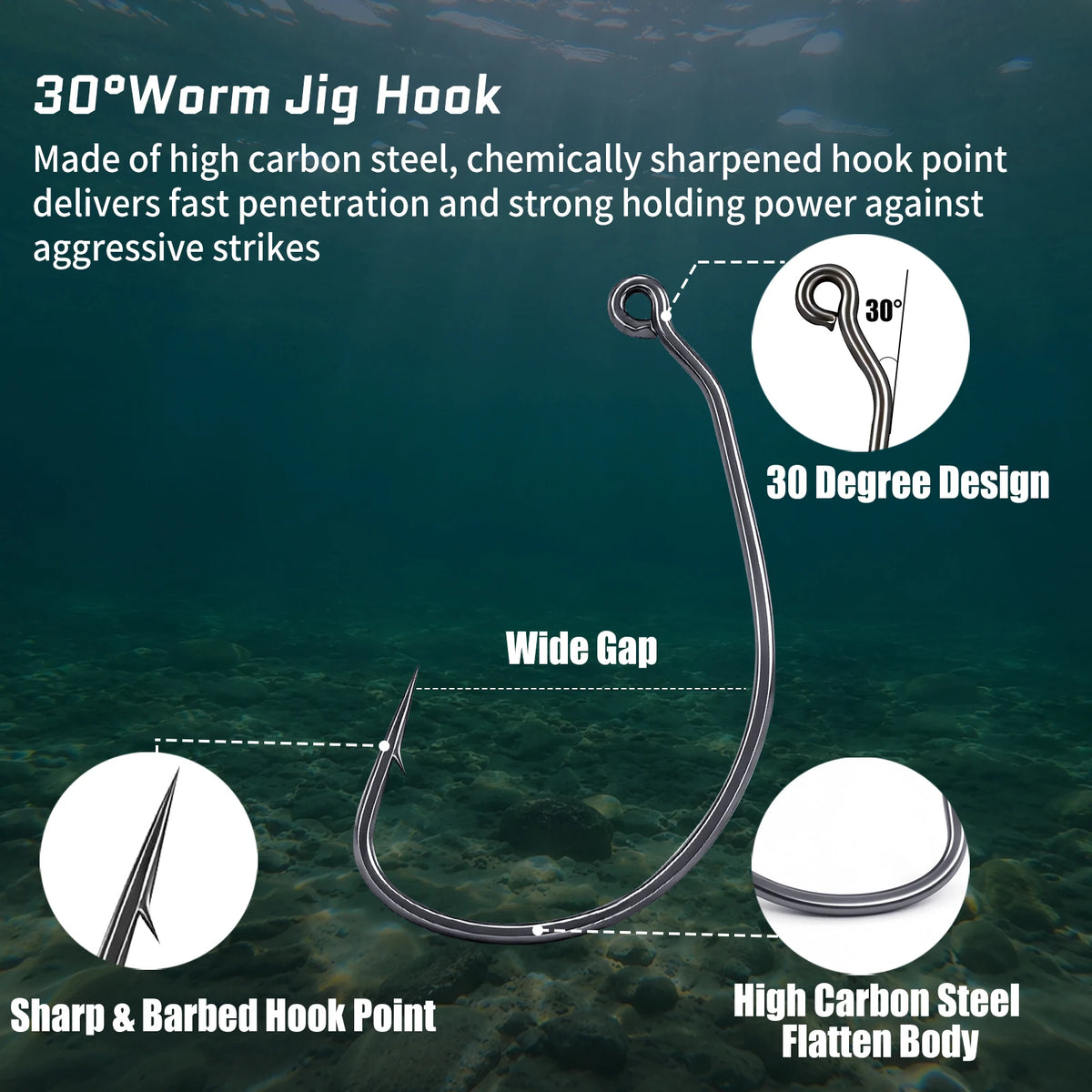 9KM 30 Degree Jig Hook 25pcs Extra Wide Gap EWG Worm Hook for Bass Fishing Weedless Swimbait Hook