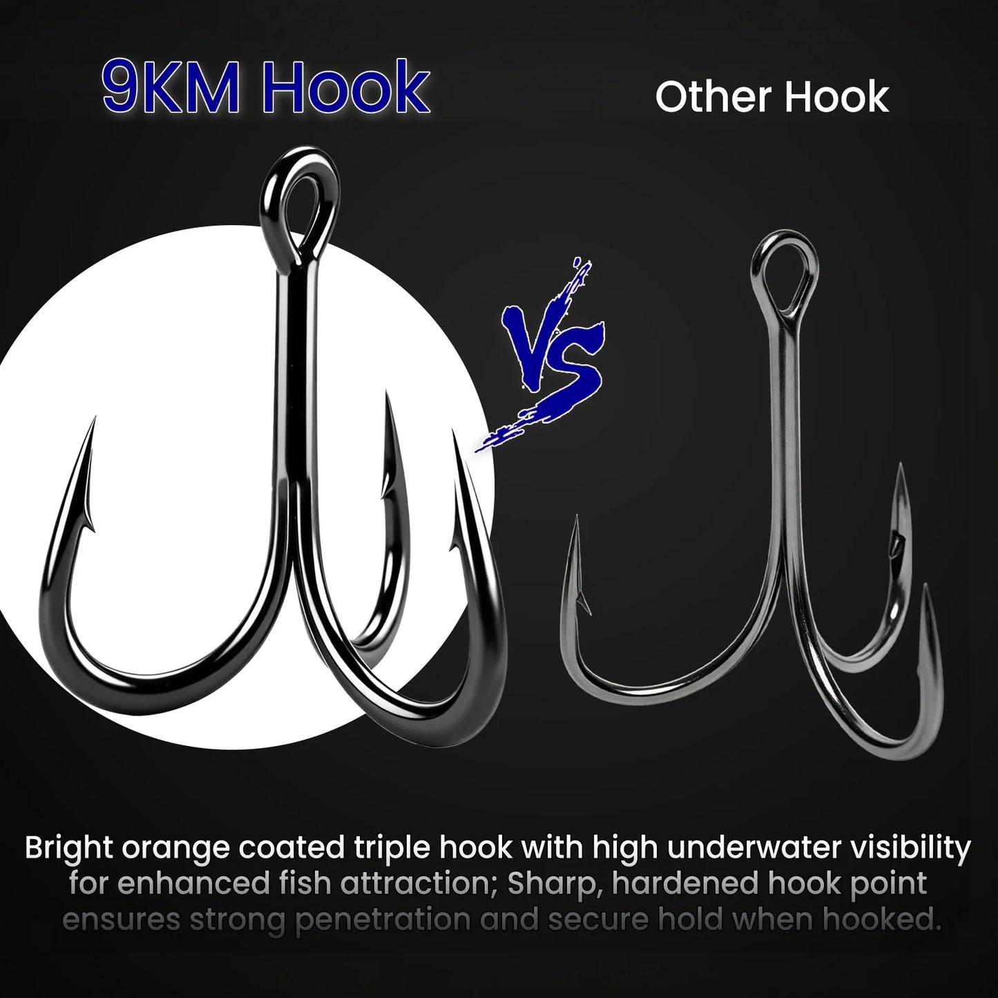 9KM Black Treble Hooks with Snap Swivels Set High Carbon Steel
