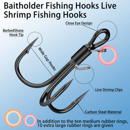 10PCS Black Treble Hooks with Bait Holder Ring High Carbon Steel
