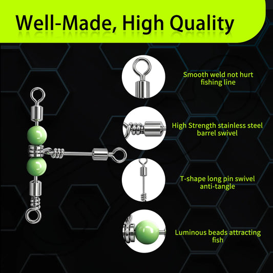 3 Way Swivel with Luminous Beads T-Shape Swivel Stainless Steel Heavy Duty Swivel