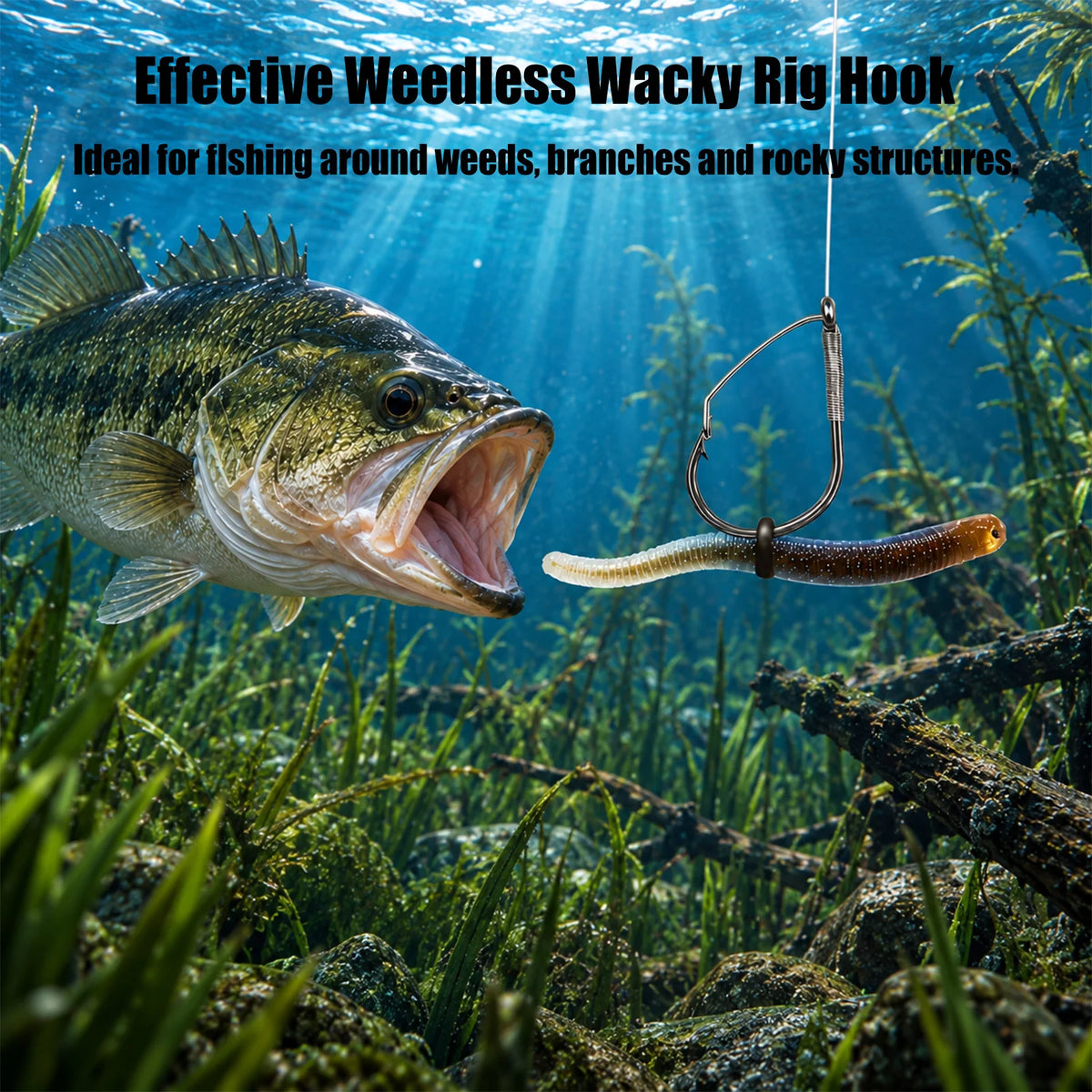 9KM Weedless Wacky Rig Hook 50-200pcs V-Bend Worm Hook with Wire Guard for Bass Fishing Neko Wacky Texas Rig