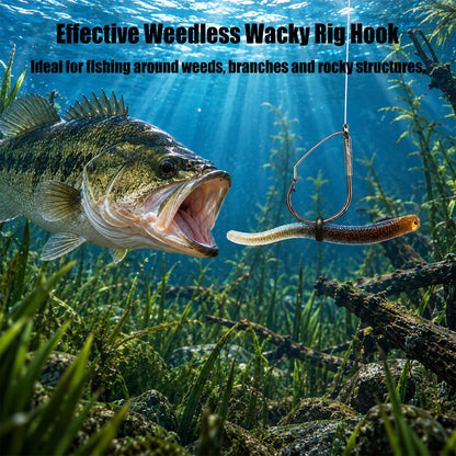 9KM Weedless Wacky Rig Hook 50-200pcs V-Bend Worm Hook with Wire Guard for Bass Fishing Neko Wacky Texas Rig