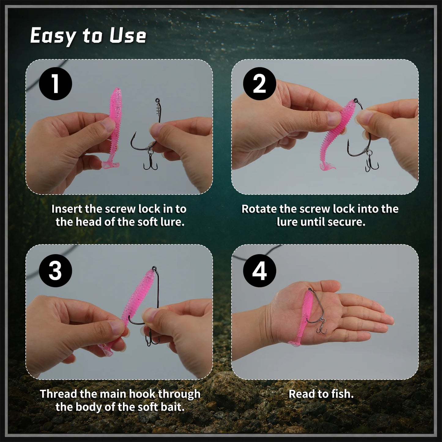 Swimbait Hooks with Stinger Treble Hook 10Pcs Weedless Twist Lock & Bait Stopper Worm Hooks