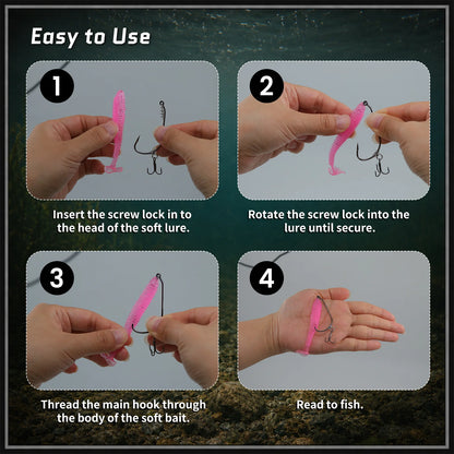Swimbait Hooks with Stinger Treble Hook 10Pcs Weedless Twist Lock & Bait Stopper Worm Hooks