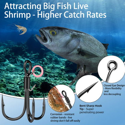 10PCS Black Treble Hooks with Bait Holder Ring High Carbon Steel