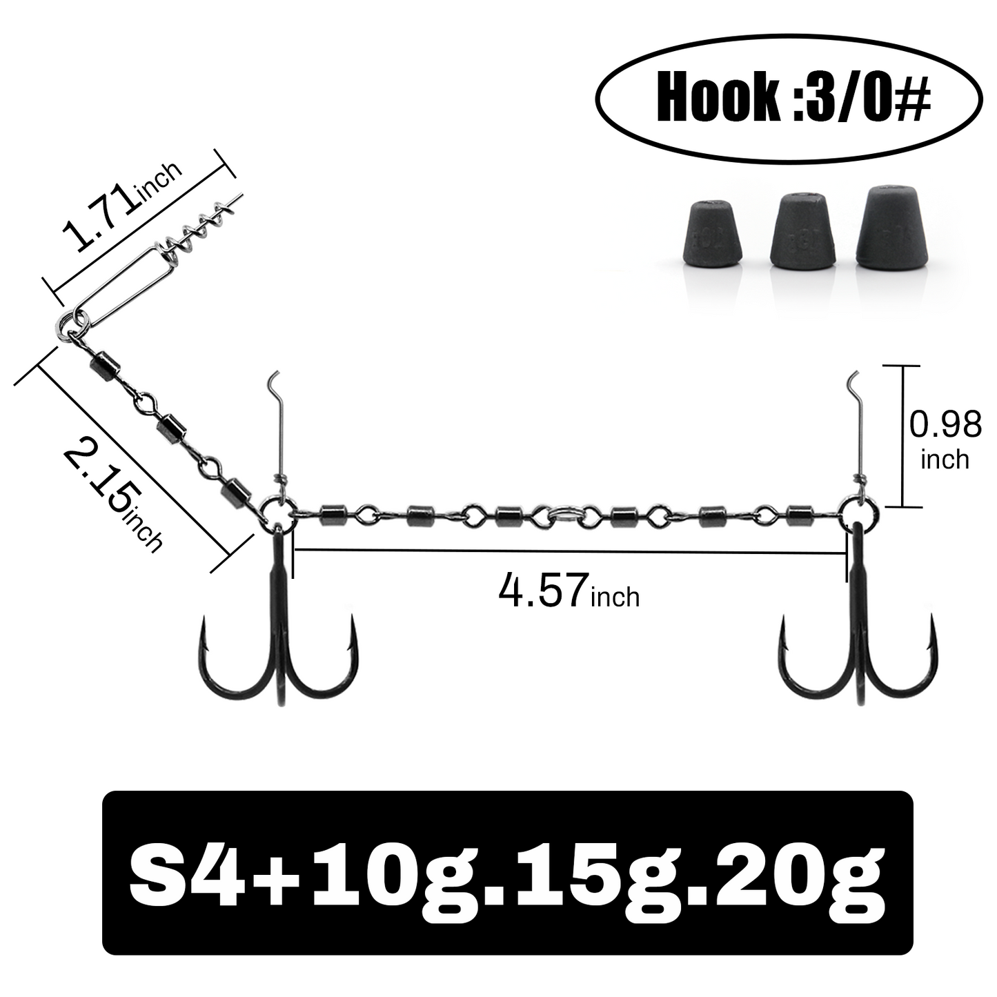 9KM Fishing Stinger Rig Treble Hook with Sinker Weight for Soft Bait Fishing Rig with Spring