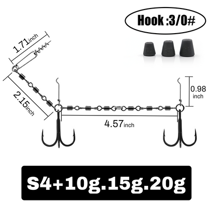 9KM Fishing Stinger Rig Treble Hook with Sinker Weight for Soft Bait Fishing Rig with Spring