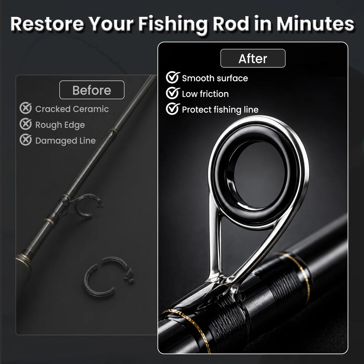 9KM Fishing Rod Eyelet Repair Kit Fishing Rod Rings Repair Kit 48-160pcs Ceramic Rings