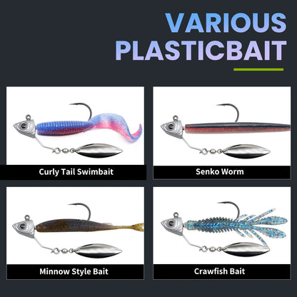 Underspin Jig Heads Hook 6pcs Fishing Swimbait Jig Hook with Spinner Blade